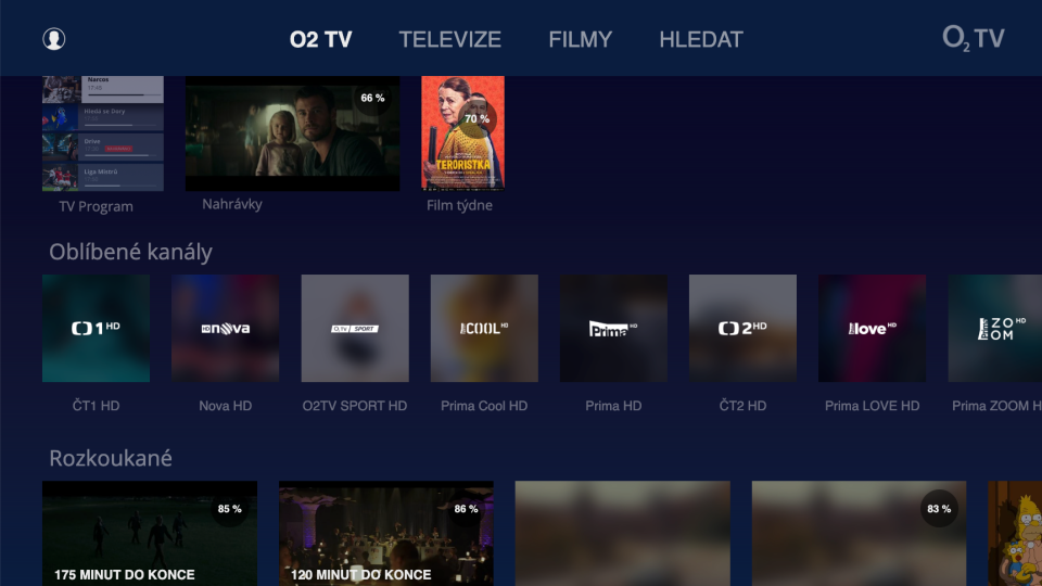 Rozhraní O2 TV v chytrých televizorech