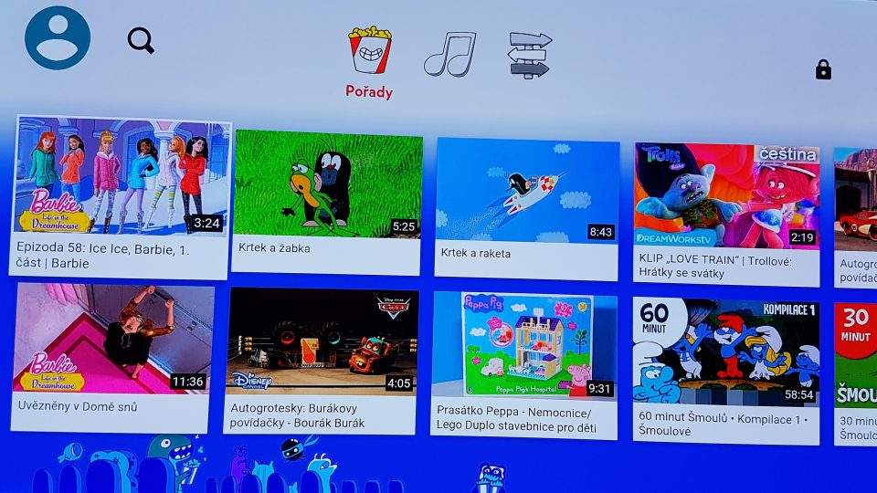 Vodafone TV - YouTube Kids menu