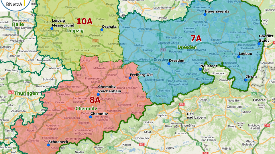 Regionální DAB+ multiplexy v německém Sasku - plánované vysílače (dle bundesnetzagentur.de)