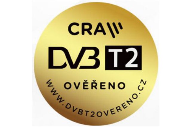 Certfikační známka &quot;DVB-T2 ověřeno&quot; Českých Radiokomunikací | foto:  České Radiokomunikace