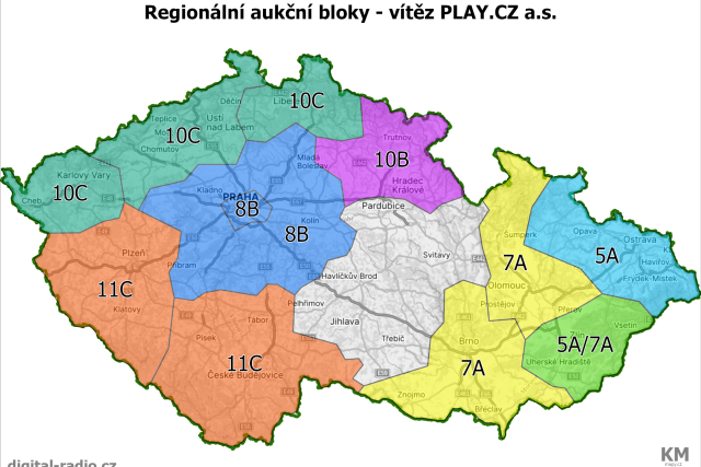 Aukce DAB+ kmitočtů: vydražené regionální bloky - PLAY.CZ a.s. | foto: Karel Mikuláštík,  ČVUT-FEL v Praze,  Katedra radioelektroniky