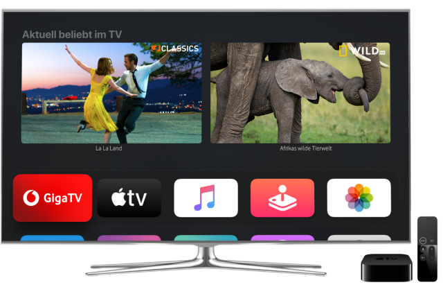 Televizor s multimediálním centrem Apple TV a podporou Vodafone TV | foto: Vodafone Germany